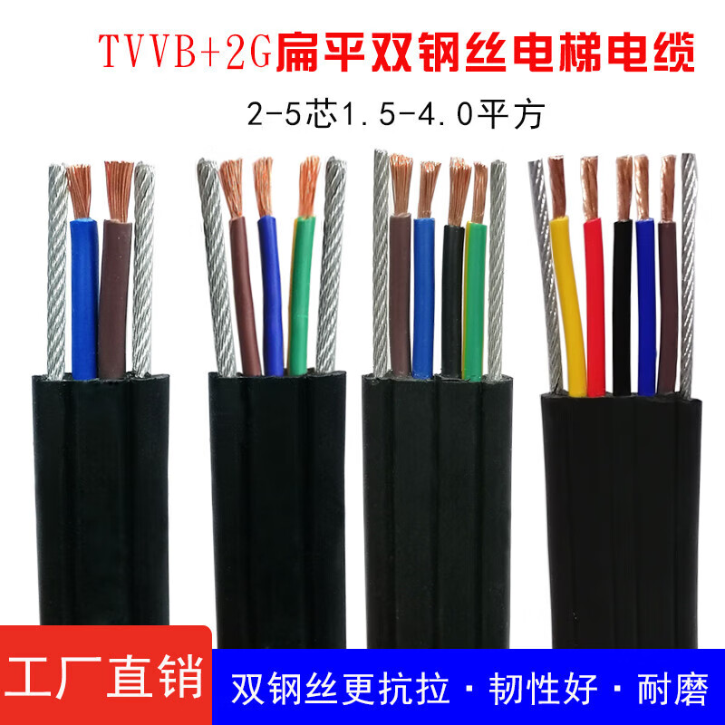 行车扁平电缆 TVVB 2/3/4/5芯 电动门、伸缩门、升降机与电梯随行线扁平电缆的选型与应用